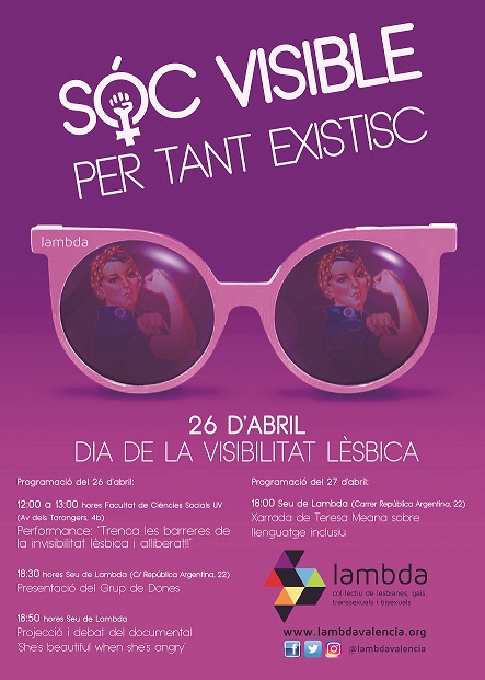Lambda celebra el Día de la Visibilidad Lésbica con una serie de actos bajo el lema ‘Soy visible, por tanto existo’
