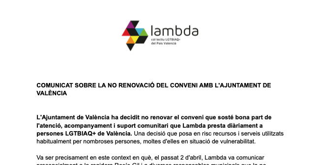 comunicat no conveni amb Ajuntament de Valencia